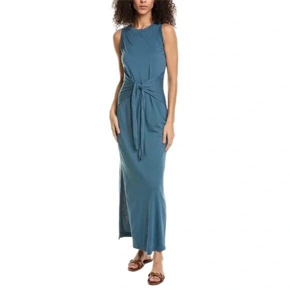 Michael Stars Solange Dress Size Small NEW Tie Waist Maxi Pebble Blue NWOT - Picture 3 of 14